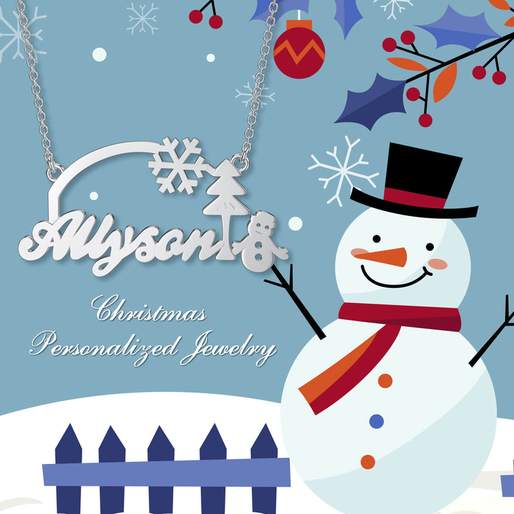 925 Sterling Silver Snowman Name Necklace