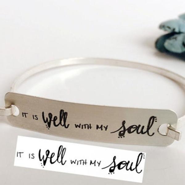 925 Sterling Silver Personalized Handwritten Engraved Bangle - onlyone