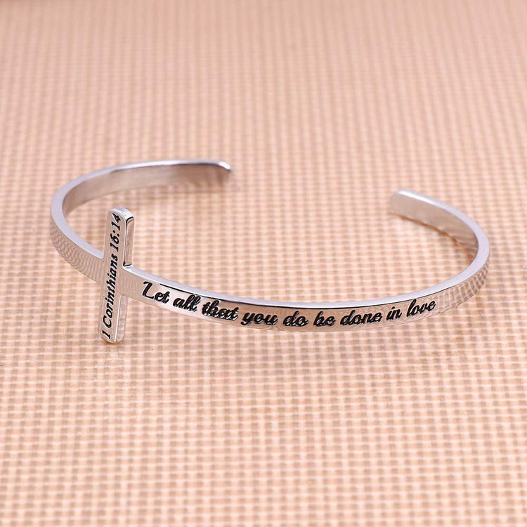 925 Sterling Silver Personalized Cross Bracelet Christian Gifts for Women