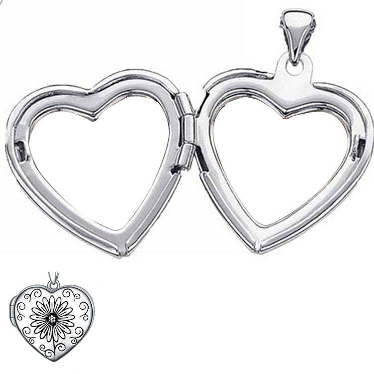 925 Sterling Silver Sunflower Heart Photo Locket Necklace