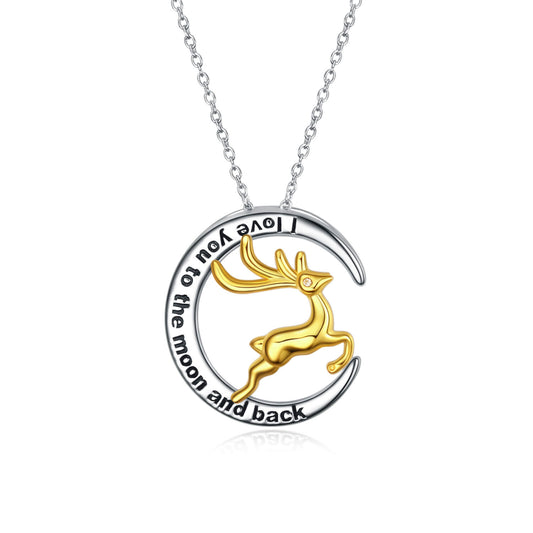 925 Sterling Silver Lucky Deer Pendant Necklace I Love You To The Moon And Back Christmas Gifts - onlyone