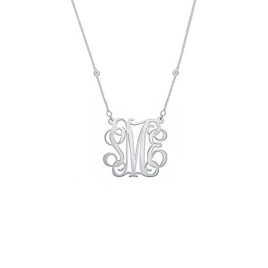 925 Sterling Silver Initial Monogram Necklace - onlyone