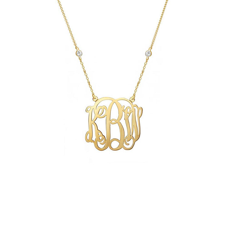 925 Sterling Silver Initial Monogram Necklace - onlyone