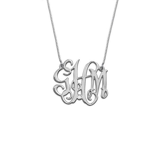 925 Sterling Silver Initial Monogram Necklace - onlyone