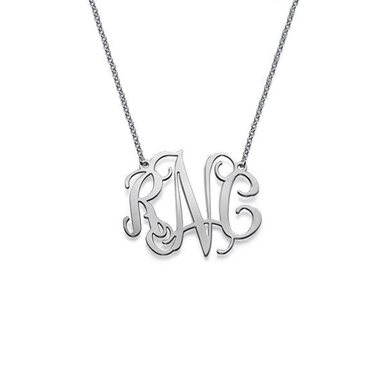 925 Sterling Silver Initial Monogram Necklace - onlyone