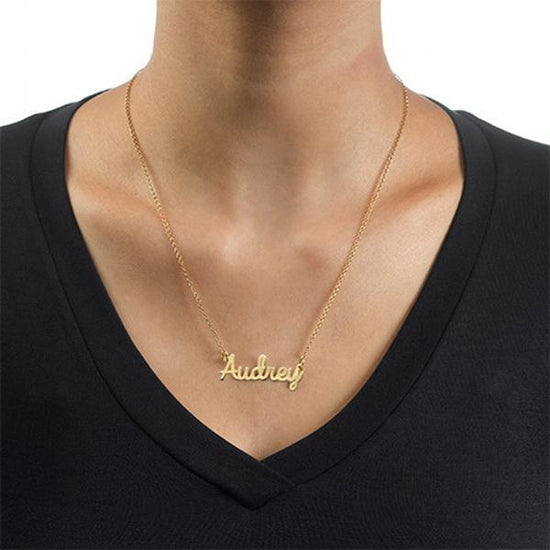 925 Sterling Silver Custom Cursive Audiey Name Necklace Nameplate Necklace - onlyone