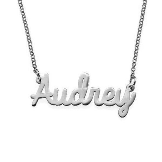 925 Sterling Silver Custom Cursive Audiey Name Necklace Nameplate Necklace - onlyone