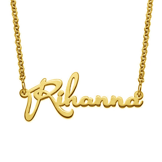 925 Sterling Silver "Rihanna" Style Custom Name Necklace Nameplate Necklace - onlyone