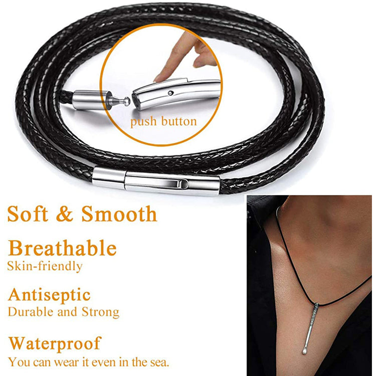 Men's Waxed Rope Braided Leather Necklace With Stainless Steel Durable Clasp