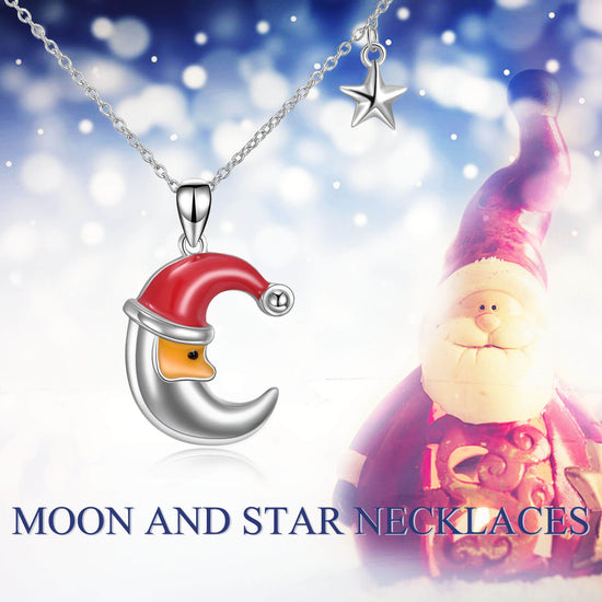 925 Sterling Silver Moon Star Pendant Necklace Gift For Girl - onlyone