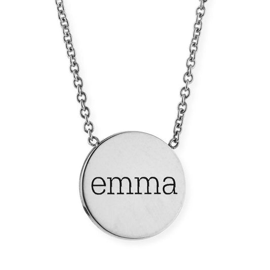 925 Sterling Silver Engraved Coin Name Necklace Nameplate Necklace - onlyone