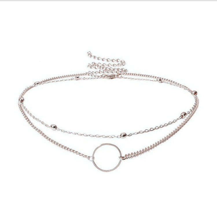 925 Sterling Silver Two Layer Round Necklace, Double Layer Choker