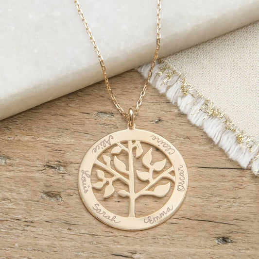 925 Sterling Silver Engraved Circle Life Tree Family Tree Name Necklace Gift For Grandma - onlyone