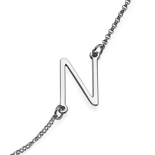 925 Sterling Silver Engraved Sideways Big Capital Letter Initial Necklace - onlyone