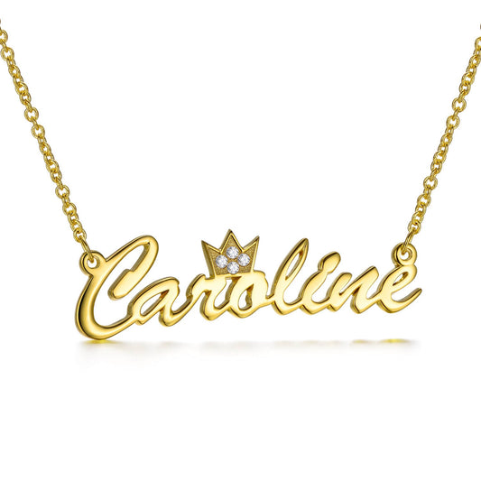 925 Sterling Silver Name Necklace With A Crown On The Top Nameplated Necklace - onlyone