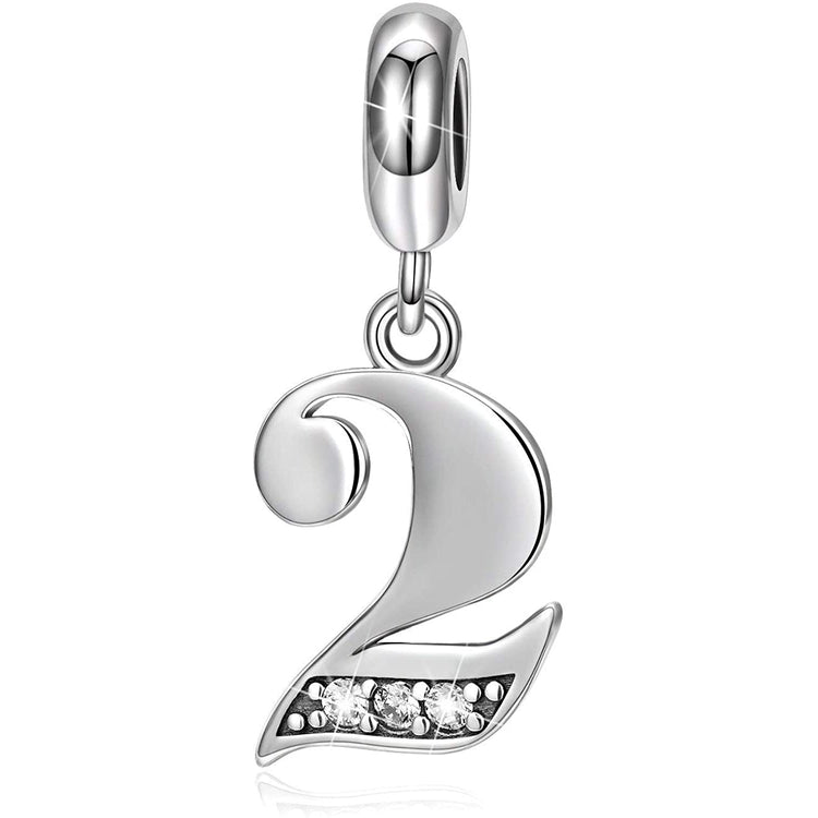 925 Sterling Silver Lucky Number 1-9 Charms Fit for Bracelet and Necklace