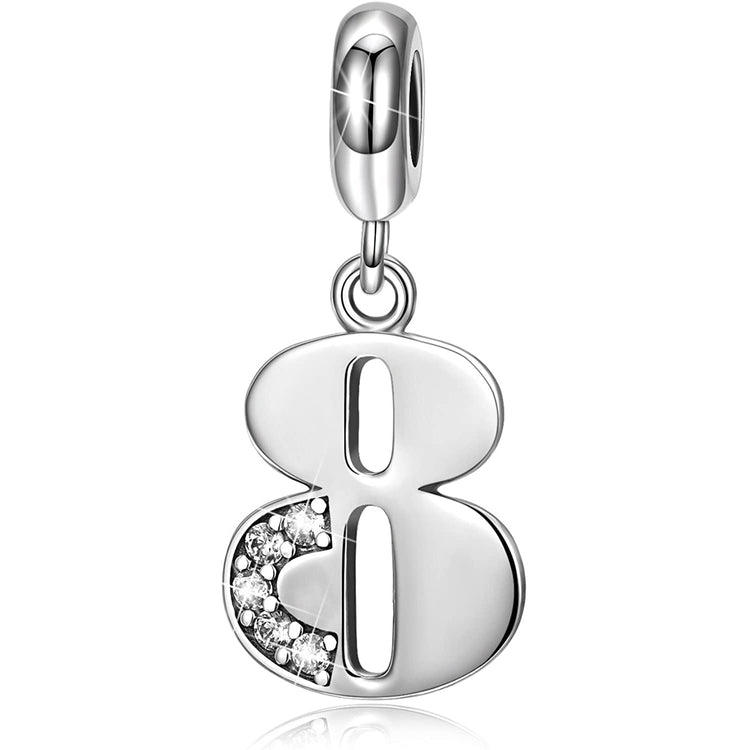 925 Sterling Silver Lucky Number 1-9 Charms Fit for Bracelet and Necklace