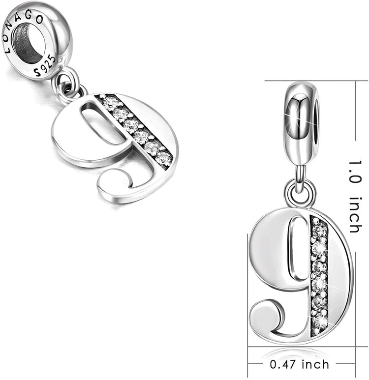 925 Sterling Silver Lucky Number 1-9 Charms Fit for Bracelet and Necklace