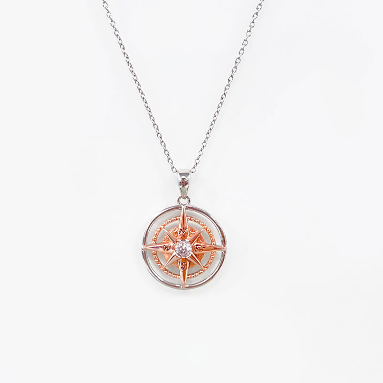 Compass Necklace in Rose Gold Plated Sterling Silver