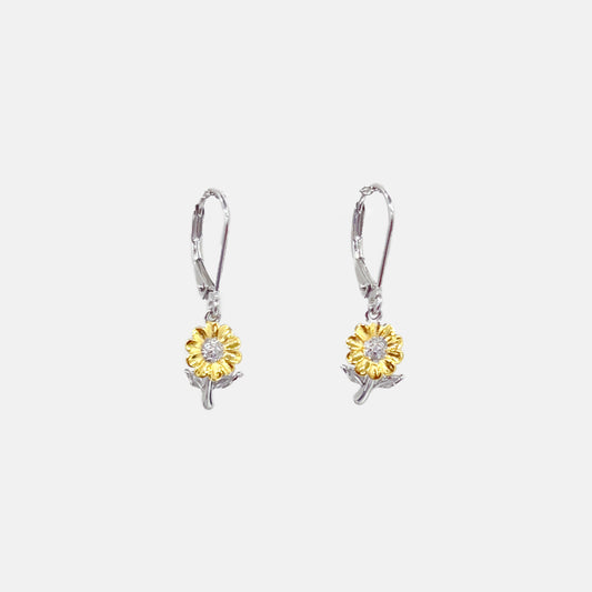 925 Sterling Silver Sunflower Earrings With Zirconia