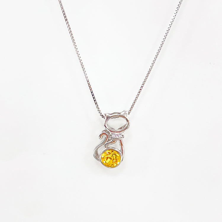 Cat Pendant Necklace with Yellow Crystal