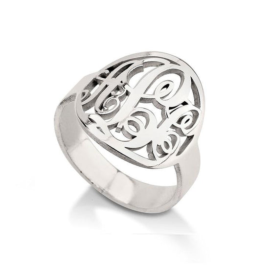 925 Sterling Silver Personalized Cutout Framed Monogram Ring - onlyone