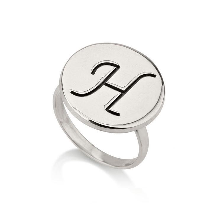 925 Sterling Silver Personalized Engraved Big Block Capital Letter Initial Circle Ring - onlyone