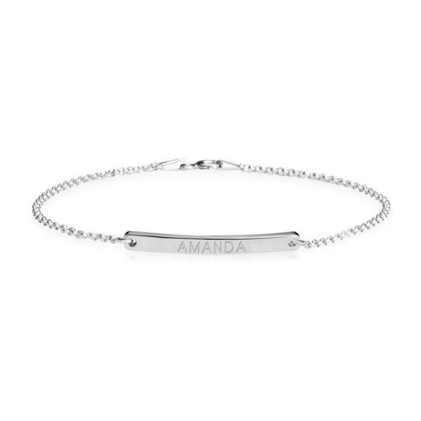 925 Sterling Silver Personalized Skinny Bar Bracelet Length 6”-7.5” - onlyone