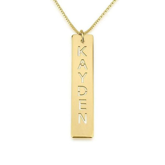 925 Sterling Silver Cut Out Engraved Vertical Bar Name Necklace Nameplate Necklace - onlyone