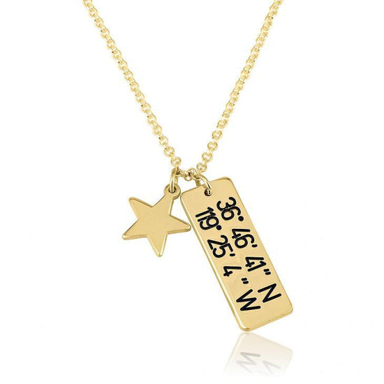 925 Sterling Silver Engraved Vertical Bar Coordinate Necklace Custom Latitude and Longitude Necklace - onlyone