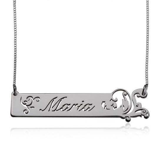 925 Sterling Silver Engraved Carved Spray Bar Custom Name Necklace Nameplate Necklace - onlyone