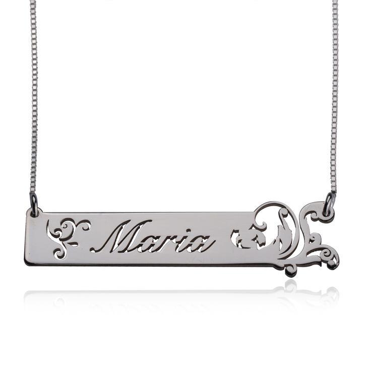 925 Sterling Silver Engraved Carved Spray Bar Custom Name Necklace Nameplate Necklace - onlyone