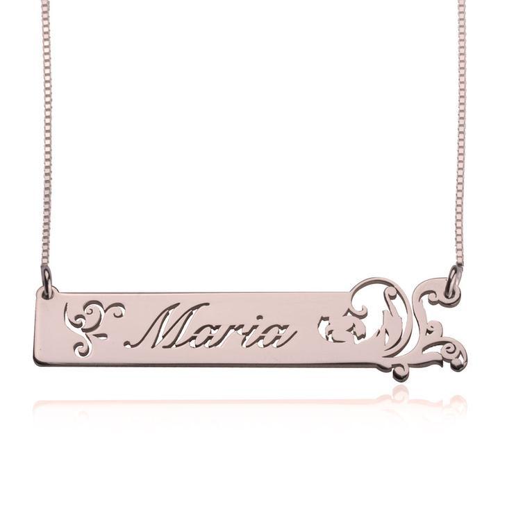 925 Sterling Silver Engraved Carved Spray Bar Custom Name Necklace Nameplate Necklace - onlyone