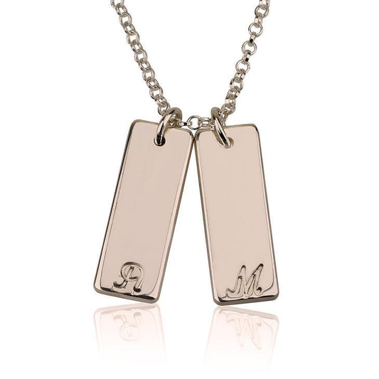 925 Sterling Silver Engraved 2 Vertical Bars Initial Necklace - onlyone