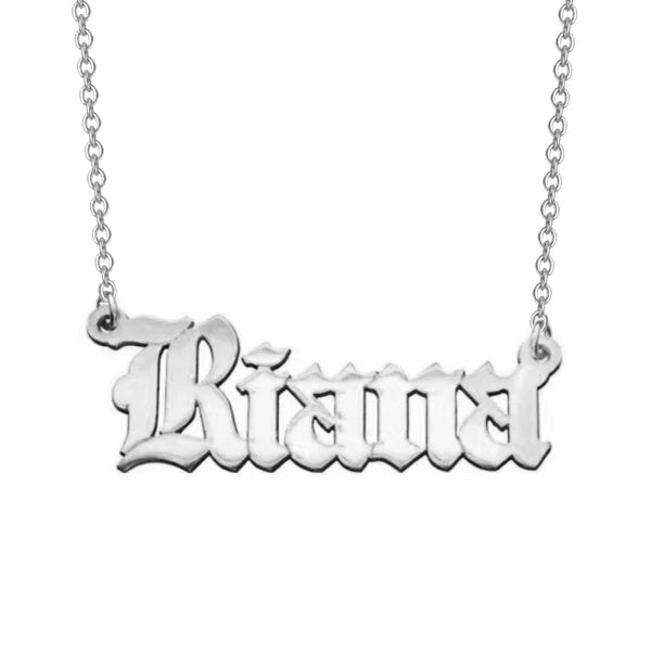 925 Sterling Silver Old English Font Name Necklace Nameplate Necklace