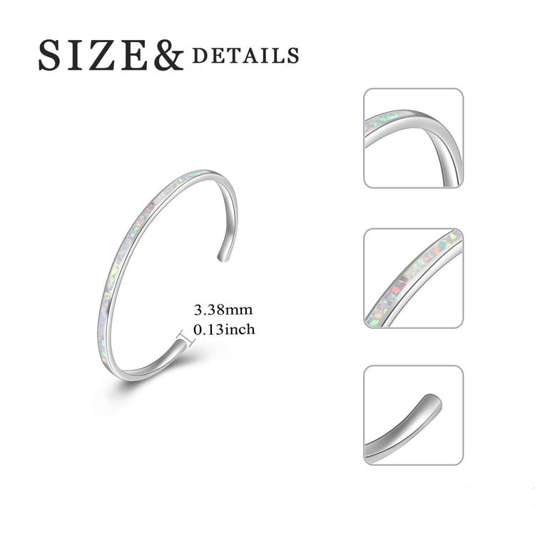 925 Sterling Silver Adjustable Cuff White Opal Bangle Bracelet Inspirational Bracelet - onlyone