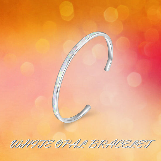 925 Sterling Silver Adjustable Cuff White Opal Bangle Bracelet Inspirational Bracelet - onlyone