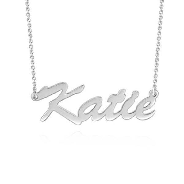 925 Sterling Silver "Katie" Style Custom Name Necklace Nameplate Necklace - onlyone