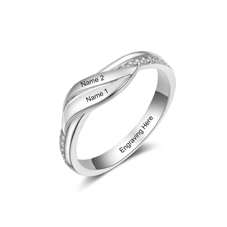 925 Sterling Silber Doppel Name Gravierte Ring