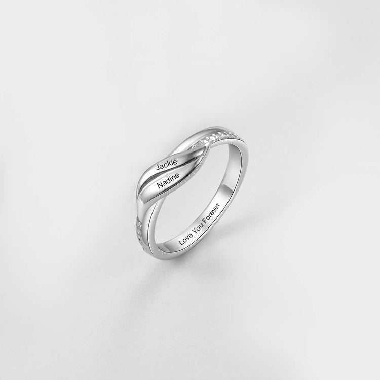 Bague gravée double nom en argent sterling 925