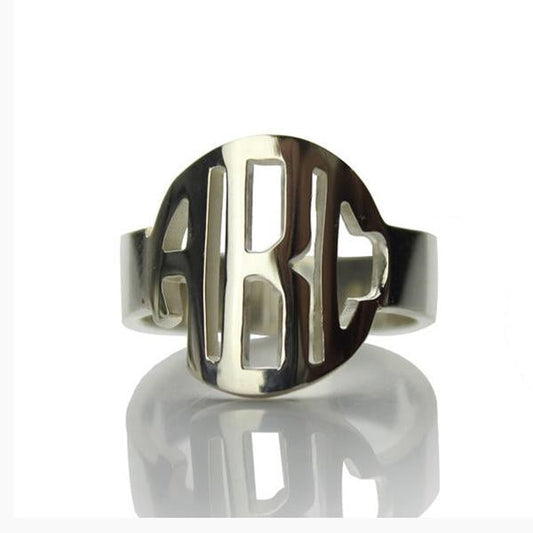 925 Sterling Silver Personalized Block Initials Monogram Ring - onlyone