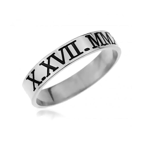 925 Sterling Silver Personalized Engraved Roman Number Ring - onlyone