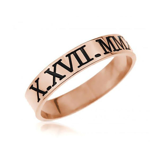 925 Sterling Silver Personalized Engraved Roman Number Ring - onlyone