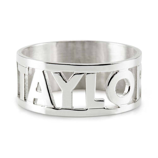 925 Sterling Silver Personalized Cut Out Name Ring Nameplate Ring - onlyone