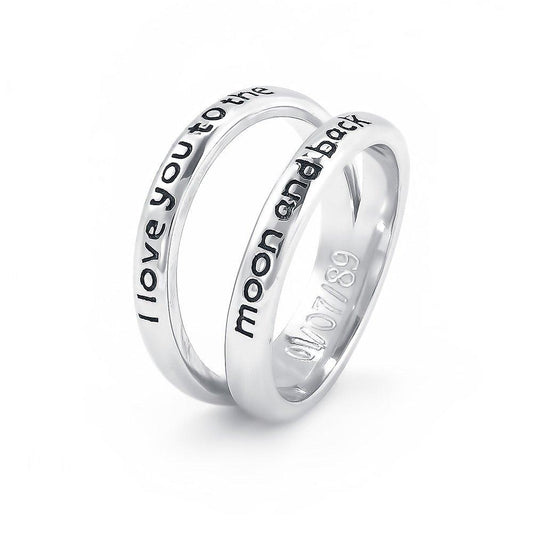 925 Sterling Silver Personalized Double Band Engraved Ring Inspirational Gift - onlyone