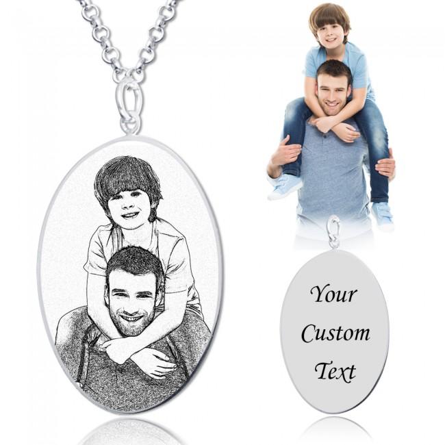 925 Sterling Silver Oval Engraved Photo Necklace Inspirational Gift - onlyone