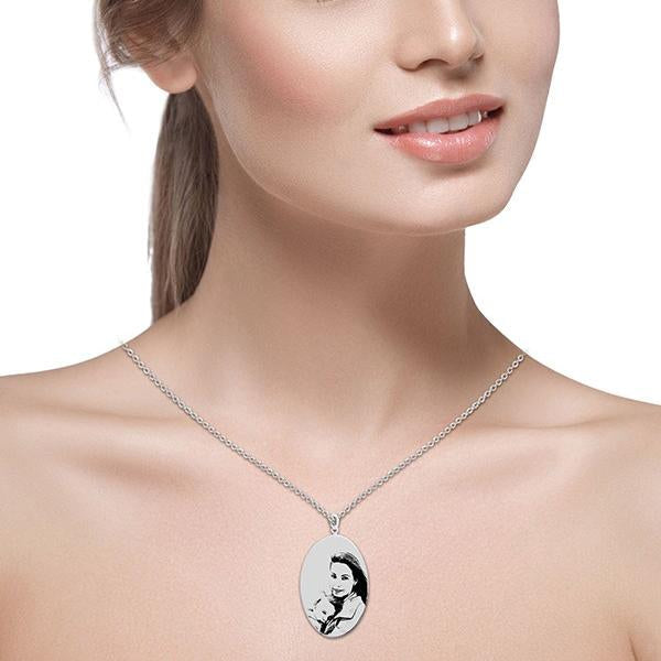 925 Sterling Silver Oval Engraved Photo Necklace Inspirational Gift - onlyone