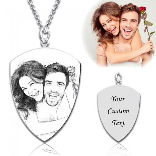 925 Sterling Silver Shield Engraved Photo Necklace Inspirational Gift - onlyone