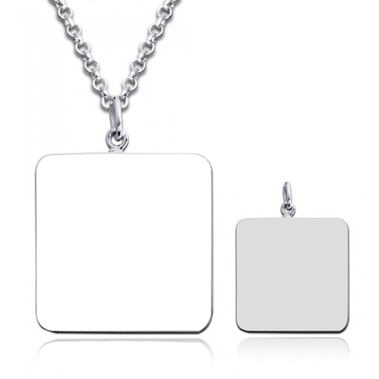 925 Sterling Silver Square Engraved Photo Necklace - onlyone