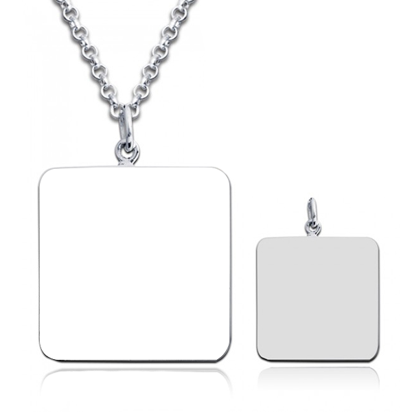 925 Sterling Silver Square Engraved Photo Necklace - onlyone